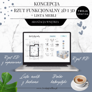 Koncepcja - Rzut 2D I 3D pomieszczenia + lista zakupowa – podgląd 1